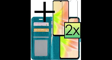 Hoesje - Met 2x Screenprotector - Geschikt voor OPPO A57 - Luxe Pasjeshouder - Bookcase Portemonee - Flip Case - Kunstleer Book Case - Flipcase Hoes - Book Cover - Walletcase - Portemonneehoes - Turquoise