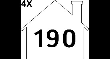 Containerstickers Huisnummer "190" - 25x21,5cm - Wit Huis met Zwart Nummer - Set van 4 dezelfde Vinyl Stickers - Klikostickers