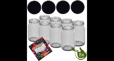 Glazenpotten 900 ml met twist-off deksel (zwart) 8 stuks