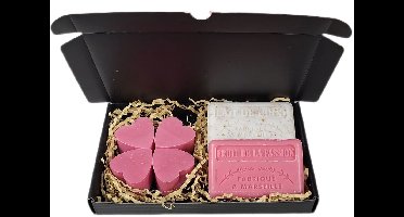 Soap bar set - Hartjes watermeloen cadeauset met Lait de coco & Fruit de la passion, valentijn, cadeau voor haar