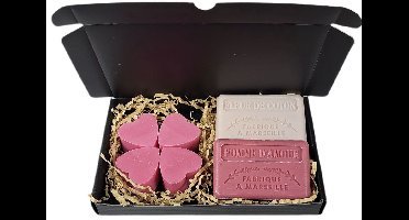 Soap bar cadeauset - Hartjes watermeloen cadeauset met fleur de coton & pomme amour - moederdag geschenkset