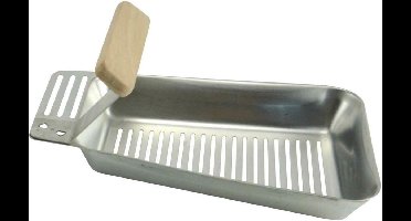 BBQ Collection RVS Barbecuepan - Houten Handvat - Vetafvoer Gleuven - 25x16 cm