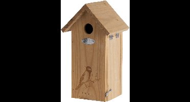 Houten vogelhuisje/nesthuisje koolmees met silhouet 30 cm met kijkluik - Vurenhouten vogelhuisjes tuindecoraties