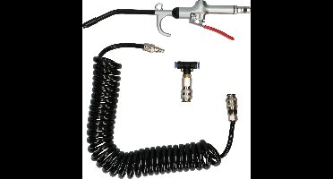 All Ride Luchtpistool met Spiraalslang 5 Meter - Max. Luchtdruk 13KG/CM² - Gebogen Mondstuk - Incl. T-Koppelstuk - Zwart