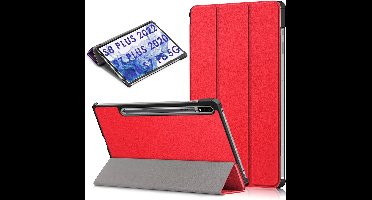 Hoes Geschikt voor Samsung Galaxy Tab S8 Plus hoes Book Case Smart Cover Rood - Hoes Geschikt voor Samsung Galaxy Tab S8 Plus hoes - Hoes Geschikt voor Samsung Galaxy Tab S7 FE hoes bookcase - Tab S7 plus hoes Trifold hoes -Tablet Hoes 12.4 Inch
