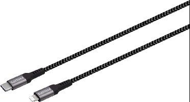 Philips USB Kabel 3.0 - USB-C naar Lightning - Lengte: 2 Meter - Premium Nylon - Zwart