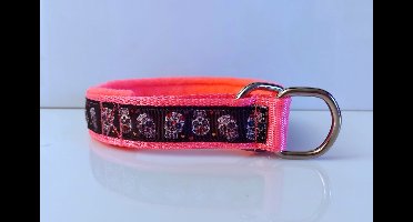 Sliphalsband - Maat L - 4 cm breed - Neon roze - Skull omgedraaid - Anti trek halsband - Halsband - Hondenhalsband - Skull - Doodshoofd - Day of the dead - Sterke rassen