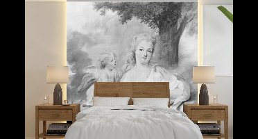 Behang - Fotobehang Dame met cupido en een liedboek - Cornelis Troost - Breedte 300 cm x hoogte 300 cm