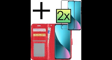 Hoesje - Met 2x Screenprotector - Geschikt voor Xiaomi 12 - Luxe Pasjeshouder - Bookcase Portemonee - Flip Case - Kunstleer Book Case - Flipcase Hoes - Book Cover - Walletcase - Portemonneehoes - Rood