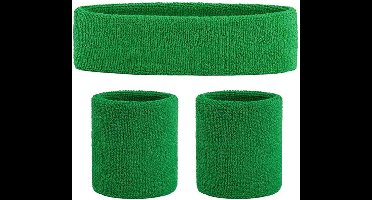 *** Fever Zweetbanden Set Groen - 3 Stuks - Hoofdband Polsband - Sporten Zweten - 90`s Party - van Heble® ***