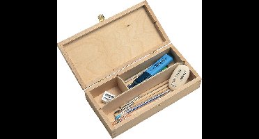 Office Tekendoos Middel Hout - 2-vaks teken doos van 250x125x62mm