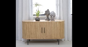 Dressoir Eikenhout Naturel - 4 Planken - Schuifdeuren - Kast Nola - Giga Living