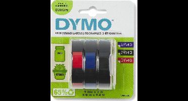 DYMO originele reliëftape | 9 mm x 3 m | Wit op blauw, wit op rood, wit op zwart | Zelfklevend | Voor labelmakers voor reliëftape | 3 stuks | Gemaakt in Europa