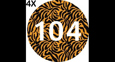 Containerstickers Huisnummer "128" - 25x25cm - Tijger Print Cirkel met Wit Nummer- Set van 4 dezelfde Vinyl Stickers - Klikostickers