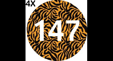 Containerstickers Huisnummer "171" - 25x25cm - Tijger Print Cirkel met Wit Nummer- Set van 4 dezelfde Vinyl Stickers - Klikostickers