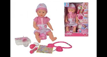 New Born Baby - Babypop met doktersaccessoires - stethoscoop met geluid - drink en plasfunctie - 38cm - babypop