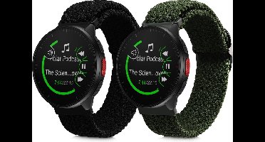 kwmobile Horlogebandjes geschikt voor Polar Pacer / Pacer Pro / Ignite - 2 x Nylon Smartwatch bandje in zwart / groen.
