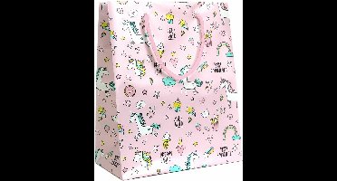 Unicorn - Luxe cadeautas met koord kinderen - 24 x 10 x 33,5 cm - Roze - 12 Stuks