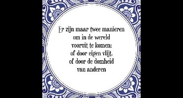 Tegeltje met Spreuk (Tegeltjeswijsheid): Er zijn maar twee manieren om in de wereld vooruit te komen; of door eigen vlijt, of door de domheid van anderen + Kado verpakking & Plakhanger