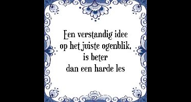 Tegeltje met Spreuk (Tegeltjeswijsheid): Een verstandig idee op het juiste ogenblik, is beter dan een harde les + Kado verpakking & Plakhanger