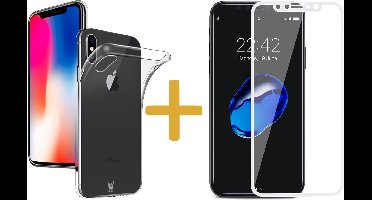 Transparant Siliconen Hoesje geschikt voor Apple iPhone Xs / X + Screenprotector Volledig Dekkend Wit - TPU Case van iCall