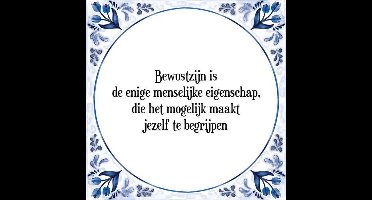 Tegeltje met Spreuk (Tegeltjeswijsheid): Bewustzijn is de enige menselijke eigenschap, die het mogelijk maakt jezelf te begrijpen + Kado verpakking & Plakhanger