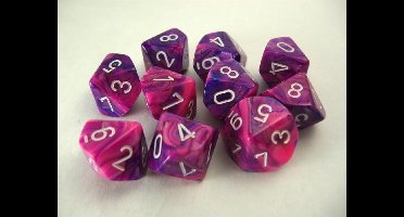 Chessex Feestelijk Violet/wit D10 Dobbelsteenset (10 stuks)