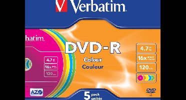 Verbatim 43557 DVD-R disc 4.7 GB 5 stuk(s) Slimcase Gekleurd