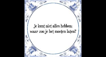 Tegeltje met Spreuk (Tegeltjeswijsheid): Je kunt niet alles hebben; waar zou je het moeten laten? + Kado verpakking & Plakhanger