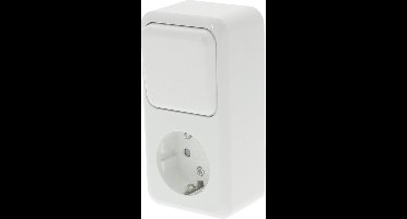 Q-LINK - Wandcontactdoos - Opbouw - 1-voudig Stopcontact - 1-voudig Wisselschakelaar - Randaarde - Kinderbeveiliging - Polarwit