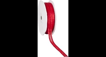 Satin edge Organzalint Rood - 10 mm / 50 mtr.