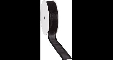 Satin edge Organzalint Zwart - 25 mm / 25 mtr.