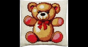 Pako borduurpakket kruissteek kussen - teddybeer - geprint stramien - 003.135 - DIY kit