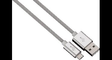 Hama Alunylon synchrokabel micro-USB-USB 1m zilver