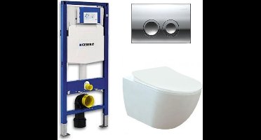 Geberit UP 100 toiletset - Inbouw WC Wandcloset - Creavit Mat Wit Geberit Delta-21 Glans Chroom