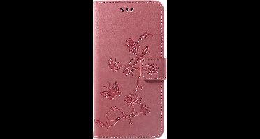 Shop4 - Huawei P Smart Plus Hoesje - Wallet Case Bloemen Vlinder Roze