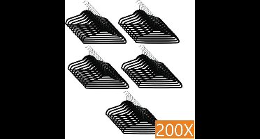 Kledinghangerset 200 stuks - Non slip kledinghangers - Fluweel zwart