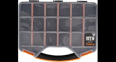 Perel assortimentsdoos, max. 20 compartimenten, 16 tussenschotten, transparant deksel, stapelbaar, 326 x 257 x 48 mm, geel/zwart