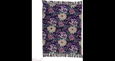 Imbarro - Plaid - Kleed - Throw - Violet - Jaquard - 130x170cm - Bloemen - Katoen