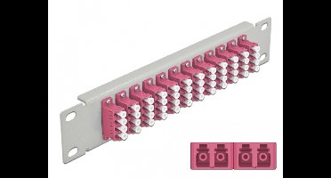 Delock 10″ Fiber Optic Patch Panel 12 Port LC Quad violet 1U grey