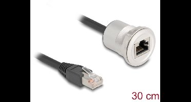 Delock RJ45 built-in jack with cable plug Cat.5e STP 30 cm aluminium