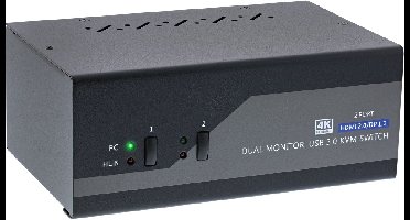 InLine® 2-Poorts Desktop KVM Switch, Dual Monitor, DP+HDMI, 4K, USB 3.0, Audio