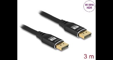 Delock 80622 DisplayPort-kabel DisplayPort Aansluitkabel DisplayPort-stekker 3 m Zwart 8K UHD, Vergulde steekcontacten,