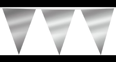 3x Giga Vlaggenlijn Metallic Zilver 30x45cm 10 meter XXL - Verjaardag Feest Party Festival Poolparty Decoratie