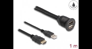 Kabel HDMI-A man en USB 2.0 type-a man naar HDMI-A vrouwelijk en USB 2.0 type-a vrouwelijk voor waterdichte installatie 1 meter