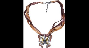 Ketting met vlinder bruine tinten + strass