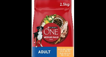 4x Purina One Medium Maxi Adult Honden droogvoer - Kip - 2500g
