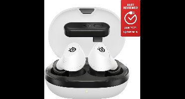 SteelSeries Arctis GameBuds White — Quick-Switch 2.4-GHz + Bluetooth 5.3 — Actieve Noisecancellation (ANC) — Mobiele app met audiopresets — Waterbestendig IP55 — 40 uur accuduur met Qi-oplaadcase — PC, PS4 & PS5