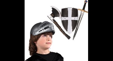 Boland Ridder Carnaval verkleedset voor kinderen - Ridderhelm - Zwaard/Bijl - Schild - Kunststof