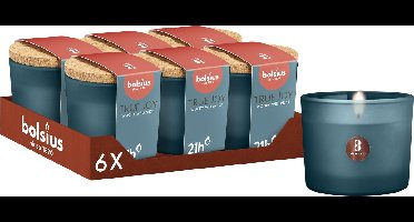 Bolsius - True Joy - 6 Geurkaarsen met Kurken Deksel - Woody Wellness - Blauw - Voordeelverpakking - Geur Kaars